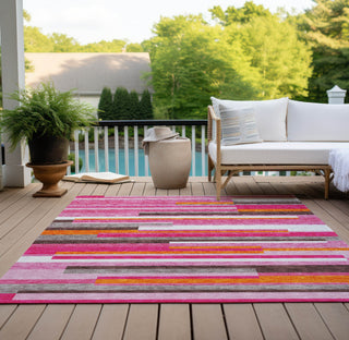 Piper Looms Chantille Stripes ACN956 Blush Machine Washable Area Rug Outdoor Lifestyle Image Feature