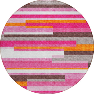 Piper Looms Chantille Stripes ACN956 Blush Machine Washable Area Rug Round Main Image