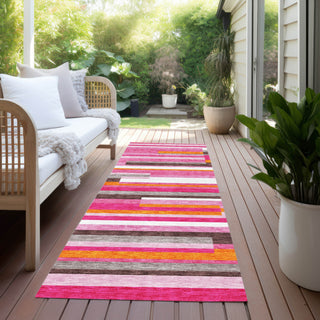 Piper Looms Chantille Stripes ACN956 Blush Machine Washable Area Rug Runner Outdoor Lifestyle Image Feature