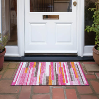 Piper Looms Chantille Stripes ACN956 Blush Machine Washable Area Rug Scatter Outdoor Lifestyle Image Feature