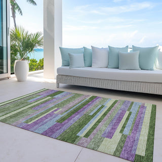 Piper Looms Chantille Stripes ACN956 Cactus Machine Washable Area Rug Outdoor Lifestyle Image Feature