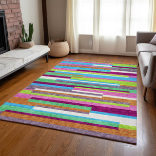 Piper Looms Chantille Stripes ACN956 Lavender Machine Washable Area Rug Lifestyle Image Feature