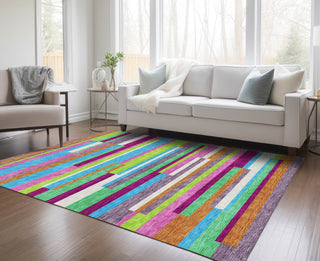 Piper Looms Chantille Stripes ACN956 Lavender Machine Washable Area Rug Lifestyle Image Feature