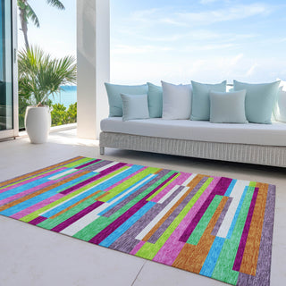 Piper Looms Chantille Stripes ACN956 Lavender Machine Washable Area Rug Outdoor Lifestyle Image Feature