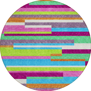 Piper Looms Chantille Stripes ACN956 Lavender Machine Washable Area Rug Round Main Image