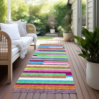 Piper Looms Chantille Stripes ACN956 Lavender Machine Washable Area Rug Runner Outdoor Lifestyle Image Feature