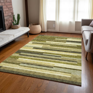 Piper Looms Chantille Stripes ACN956 Olive Machine Washable Area Rug Lifestyle Image Feature