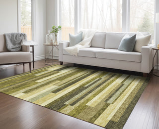 Piper Looms Chantille Stripes ACN956 Olive Machine Washable Area Rug Lifestyle Image Feature