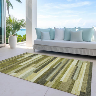 Piper Looms Chantille Stripes ACN956 Olive Machine Washable Area Rug Outdoor Lifestyle Image Feature