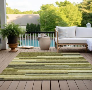 Piper Looms Chantille Stripes ACN956 Olive Machine Washable Area Rug Outdoor Lifestyle Image Feature