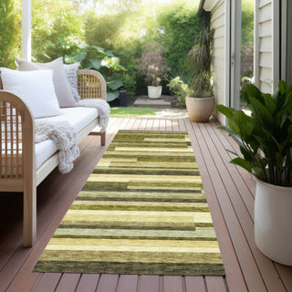 Piper Looms Chantille Stripes ACN956 Olive Machine Washable Area Rug Runner Outdoor Lifestyle Image Feature