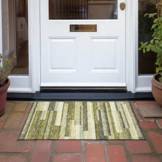 Piper Looms Chantille Stripes ACN956 Olive Machine Washable Area Rug Scatter Outdoor Lifestyle Image Feature