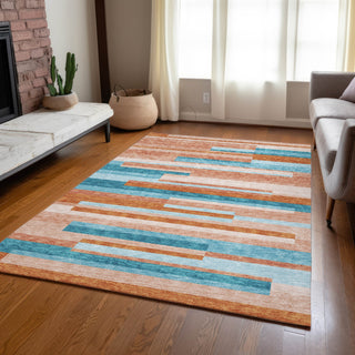 Piper Looms Chantille Stripes ACN956 Orange Machine Washable Area Rug Lifestyle Image Feature