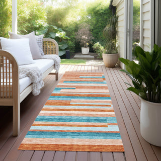 Piper Looms Chantille Stripes ACN956 Orange Machine Washable Area Rug Runner Outdoor Lifestyle Image Feature
