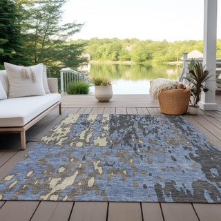 Piper Looms Chantille Abstract ACN957 Denim Machine Washable Area Rug Outdoor Lifestyle Image Feature