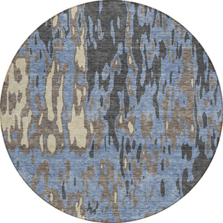 Piper Looms Chantille Abstract ACN957 Denim Machine Washable Area Rug Round Main Image