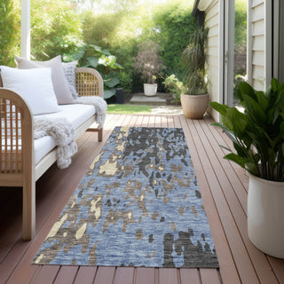 Piper Looms Chantille Abstract ACN957 Denim Machine Washable Area Rug Runner Outdoor Lifestyle Image Feature