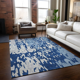 Piper Looms Chantille Abstract ACN957 Navy Machine Washable Area Rug Lifestyle Image Feature