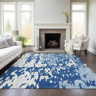 Piper Looms Chantille Abstract ACN957 Navy Machine Washable Area Rug Lifestyle Image Feature