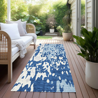 Piper Looms Chantille Abstract ACN957 Navy Machine Washable Area Rug Runner Outdoor Lifestyle Image Feature