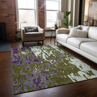 Piper Looms Chantille Abstract ACN957 Olive Machine Washable Area Rug Lifestyle Image Feature