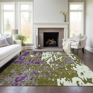 Piper Looms Chantille Abstract ACN957 Olive Machine Washable Area Rug Lifestyle Image Feature