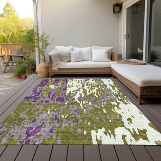 Piper Looms Chantille Abstract ACN957 Olive Machine Washable Area Rug Outdoor Lifestyle Image Feature