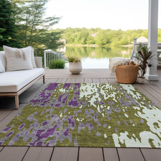 Piper Looms Chantille Abstract ACN957 Olive Machine Washable Area Rug Outdoor Lifestyle Image Feature