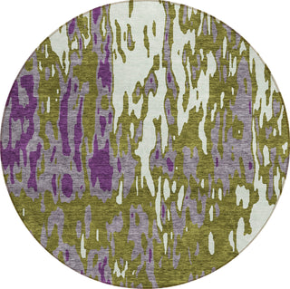 Piper Looms Chantille Abstract ACN957 Olive Machine Washable Area Rug Round Main Image