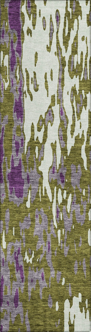 Piper Looms Chantille Abstract ACN957 Olive Machine Washable Area Rug Runner Main Image