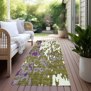 Piper Looms Chantille Abstract ACN957 Olive Machine Washable Area Rug Runner Outdoor Lifestyle Image Feature
