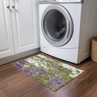 Piper Looms Chantille Abstract ACN957 Olive Machine Washable Area Rug Scatter Lifestyle Image Feature