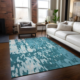 Piper Looms Chantille Abstract ACN957 Teal Machine Washable Area Rug Lifestyle Image Feature