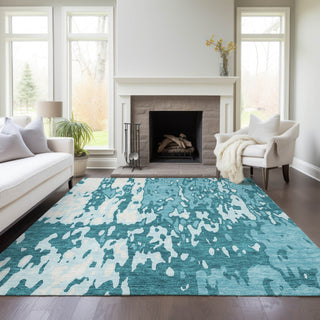 Piper Looms Chantille Abstract ACN957 Teal Machine Washable Area Rug Lifestyle Image Feature