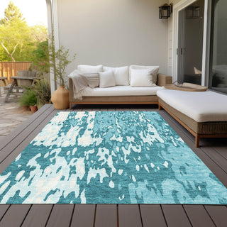 Piper Looms Chantille Abstract ACN957 Teal Machine Washable Area Rug Outdoor Lifestyle Image Feature