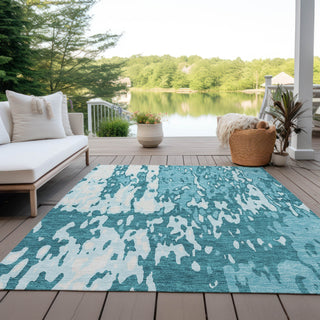 Piper Looms Chantille Abstract ACN957 Teal Machine Washable Area Rug Outdoor Lifestyle Image Feature