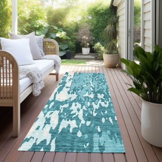 Piper Looms Chantille Abstract ACN957 Teal Machine Washable Area Rug Runner Outdoor Lifestyle Image Feature