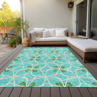 Piper Looms Chantille Geometric ACN958 Aqua Machine Washable Area Rug Outdoor Lifestyle Image Feature
