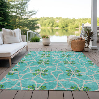 Piper Looms Chantille Geometric ACN958 Aqua Machine Washable Area Rug Outdoor Lifestyle Image Feature