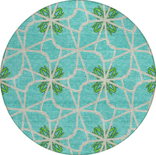 Piper Looms Chantille Geometric ACN958 Aqua Machine Washable Area Rug Round Main Image