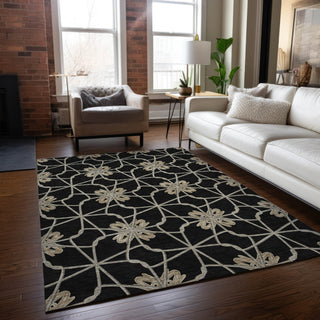 Piper Looms Chantille Geometric ACN958 Black Machine Washable Area Rug Lifestyle Image Feature