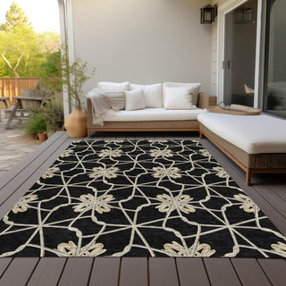 Piper Looms Chantille Geometric ACN958 Black Machine Washable Area Rug Outdoor Lifestyle Image Feature