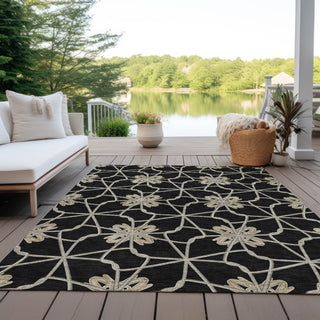 Piper Looms Chantille Geometric ACN958 Black Machine Washable Area Rug Outdoor Lifestyle Image Feature