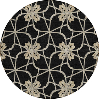 Piper Looms Chantille Geometric ACN958 Black Machine Washable Area Rug Round Main Image