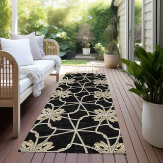 Piper Looms Chantille Geometric ACN958 Black Machine Washable Area Rug Runner Outdoor Lifestyle Image Feature