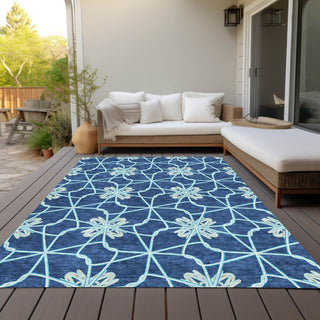 Piper Looms Chantille Geometric ACN958 Navy Machine Washable Area Rug Outdoor Lifestyle Image Feature