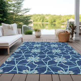 Piper Looms Chantille Geometric ACN958 Navy Machine Washable Area Rug Outdoor Lifestyle Image Feature