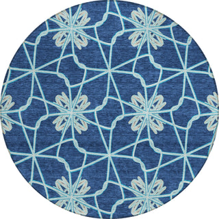 Piper Looms Chantille Geometric ACN958 Navy Machine Washable Area Rug Round Main Image