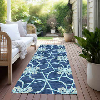 Piper Looms Chantille Geometric ACN958 Navy Machine Washable Area Rug Runner Outdoor Lifestyle Image Feature