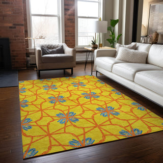 Piper Looms Chantille Geometric ACN958 Yellow Machine Washable Area Rug Lifestyle Image Feature